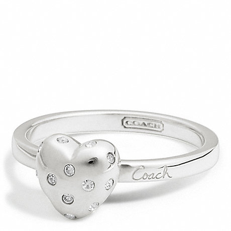 COACH f94009 STERLING PAVE HEART SCRIPT RING 