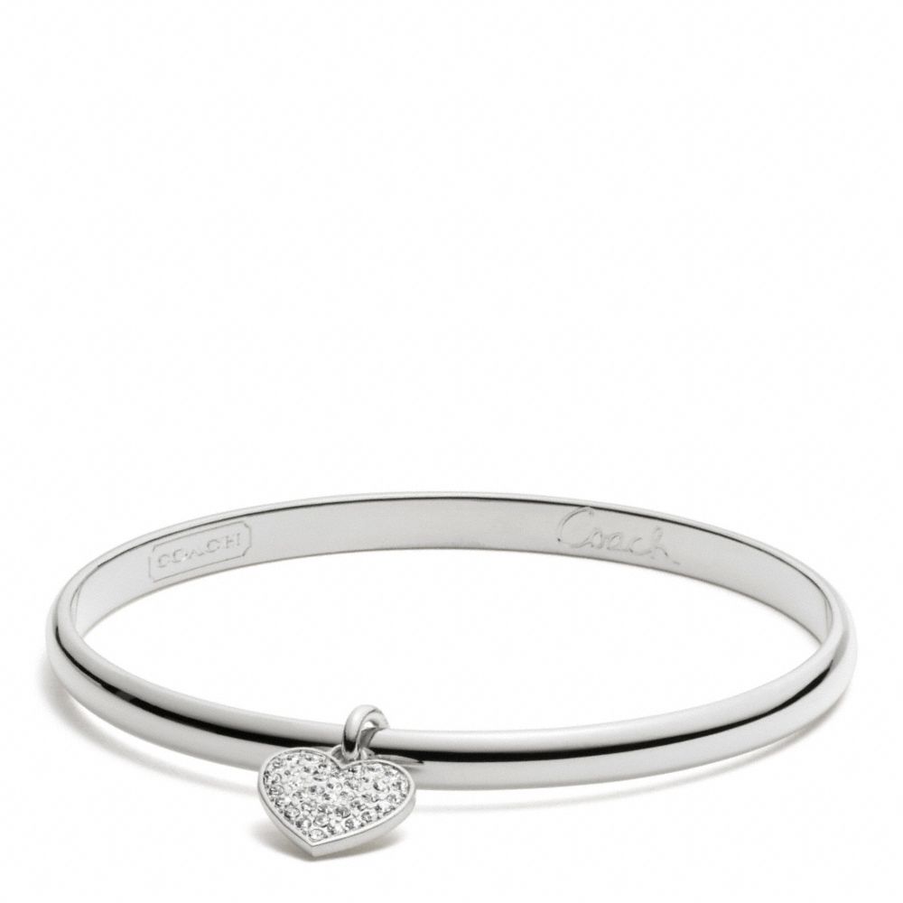 THIN PAVE HEART DANGLE BANGLE - f94024 - SILVER/SILVER