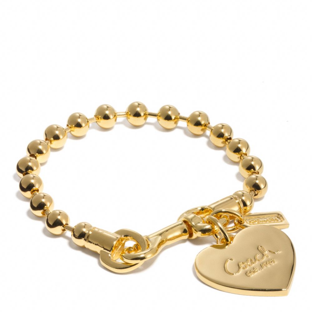 COACH F94025 Ball Chain Heart Charm Bracelet GOLD/GOLD