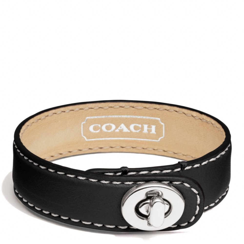 COACH F94165 Leather Wrap Turnlock Bracelet SILVER/BLACK