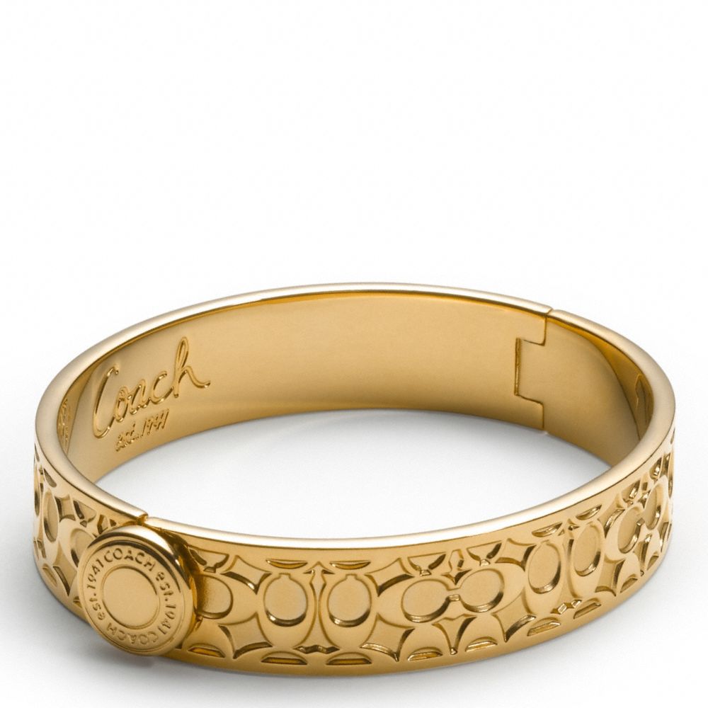 COACH HALF INCH HINGED SIGNATURE BANGLE - GOLD/GOLD - f94613