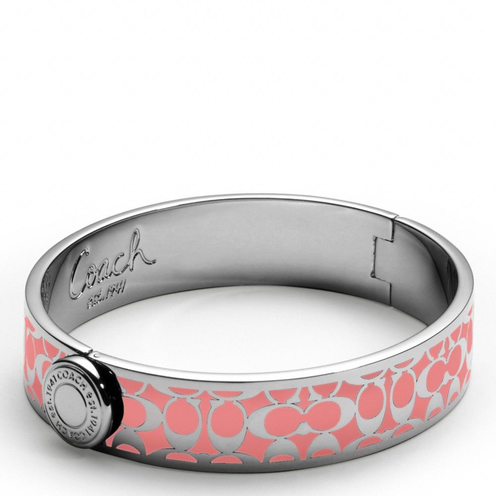 COACH F94613 Half Inch Hinged Signature Bangle SILVER/CORAL