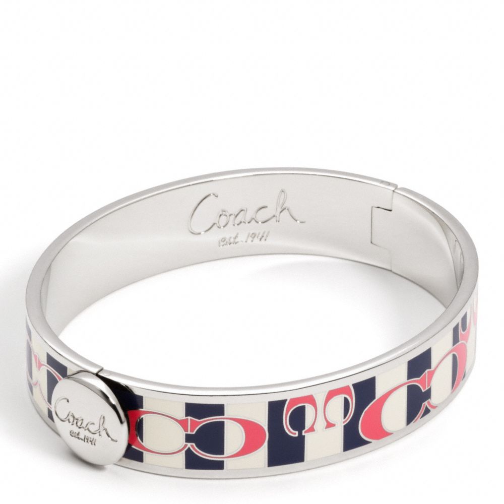 COACH F95575 Half Inch Hinged Poppy Stripe Bangle 