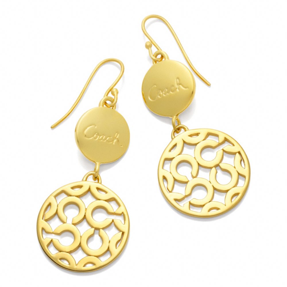 COACH F95786 Pave Op Art Double Drop Earrings GOLD/GOLD