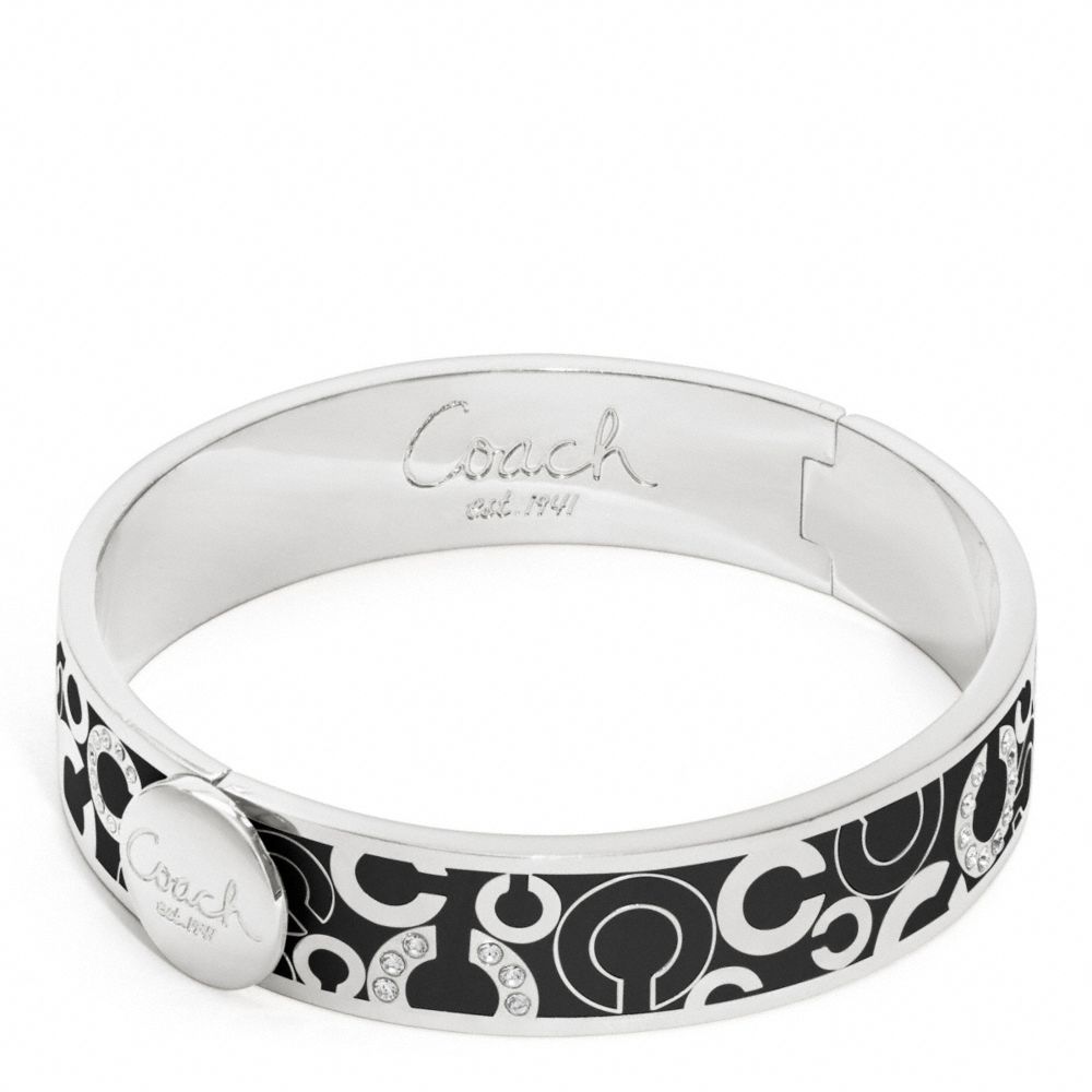 COACH F95872 HALF INCH SCATTERED PAVE HINGED BANGLE SILVER/BLACK