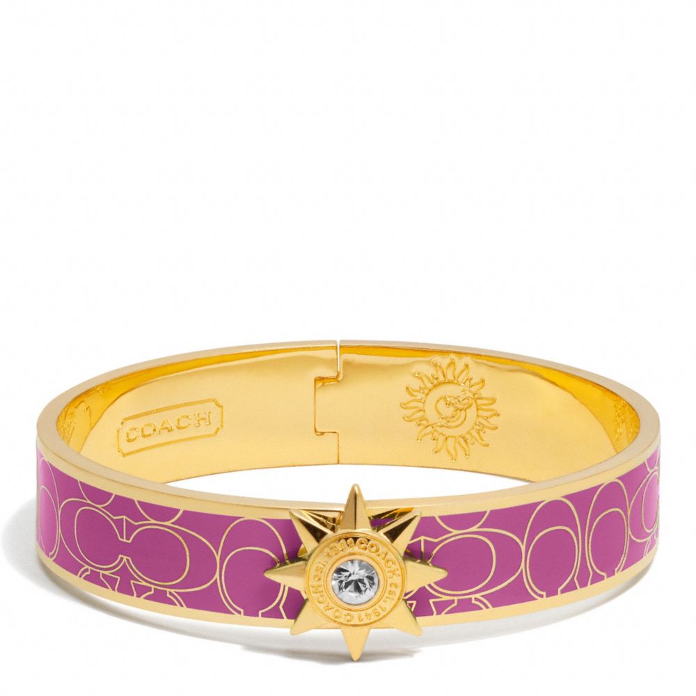 COACH F95998 HALF INCH HINGED STARBUST SIGNATURE BANGLE GOLD/PURPLE