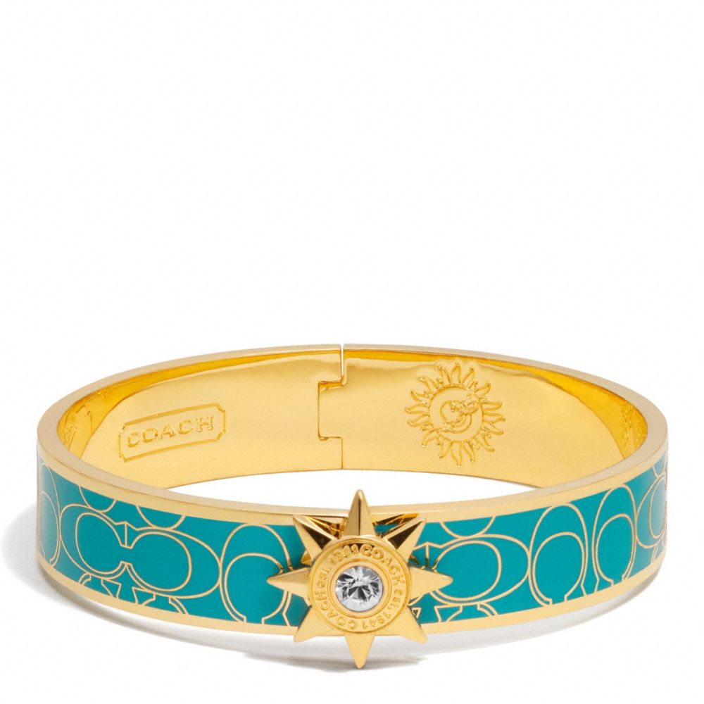 HALF INCH HINGED STARBUST SIGNATURE BANGLE - GOLD/TEAL - COACH F95998