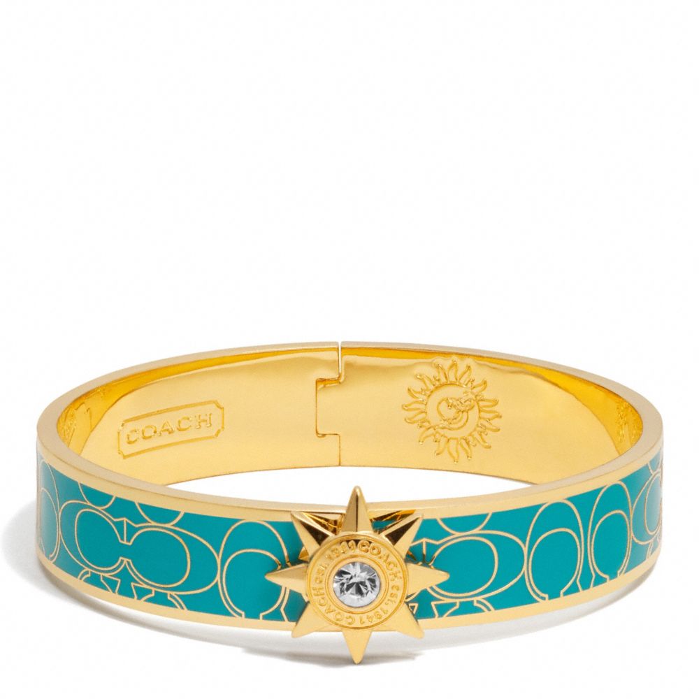 COACH HALF INCH HINGED STARBUST SIGNATURE BANGLE - GOLD/TEAL - F95998