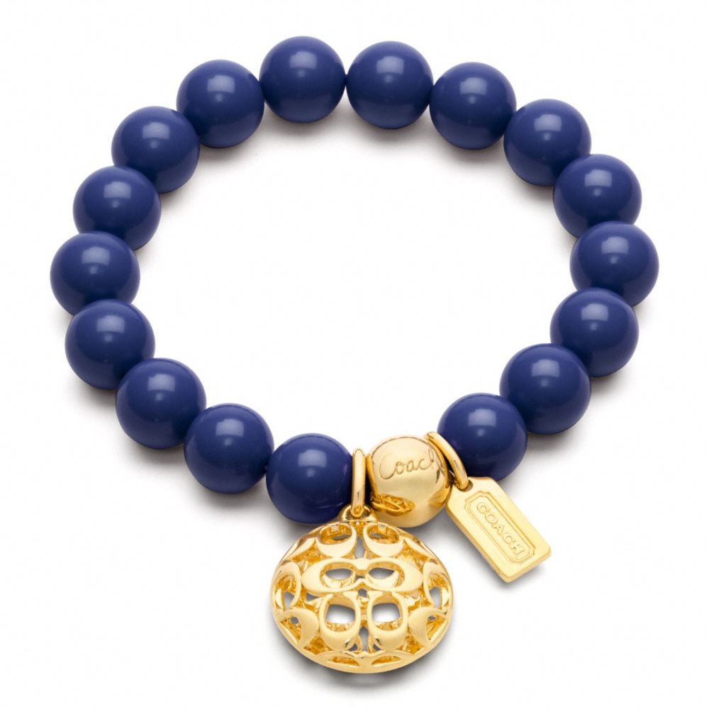 COACH SIGNATURE PUFFY DISC BEAD BRACELET - GOLD/BLUE - F96084