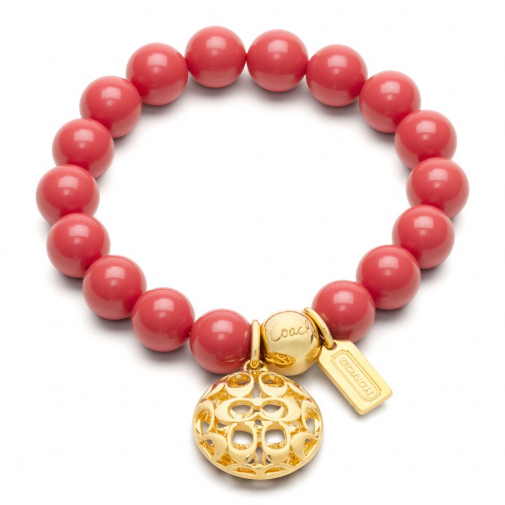 COACH SIGNATURE PUFFY DISC BEAD BRACELET - GOLD/CORAL - F96084