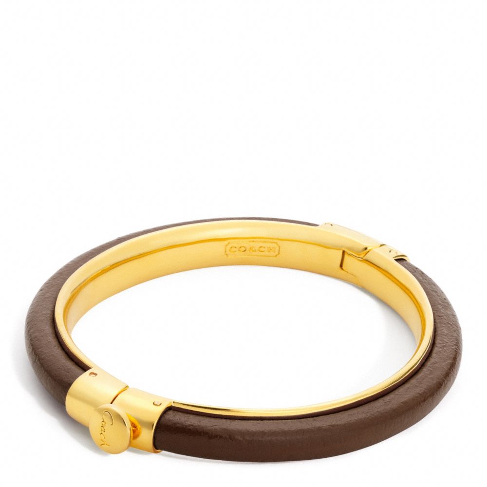 LEATHER HINGED BANGLE - f96251 - GOLD/COGNAC