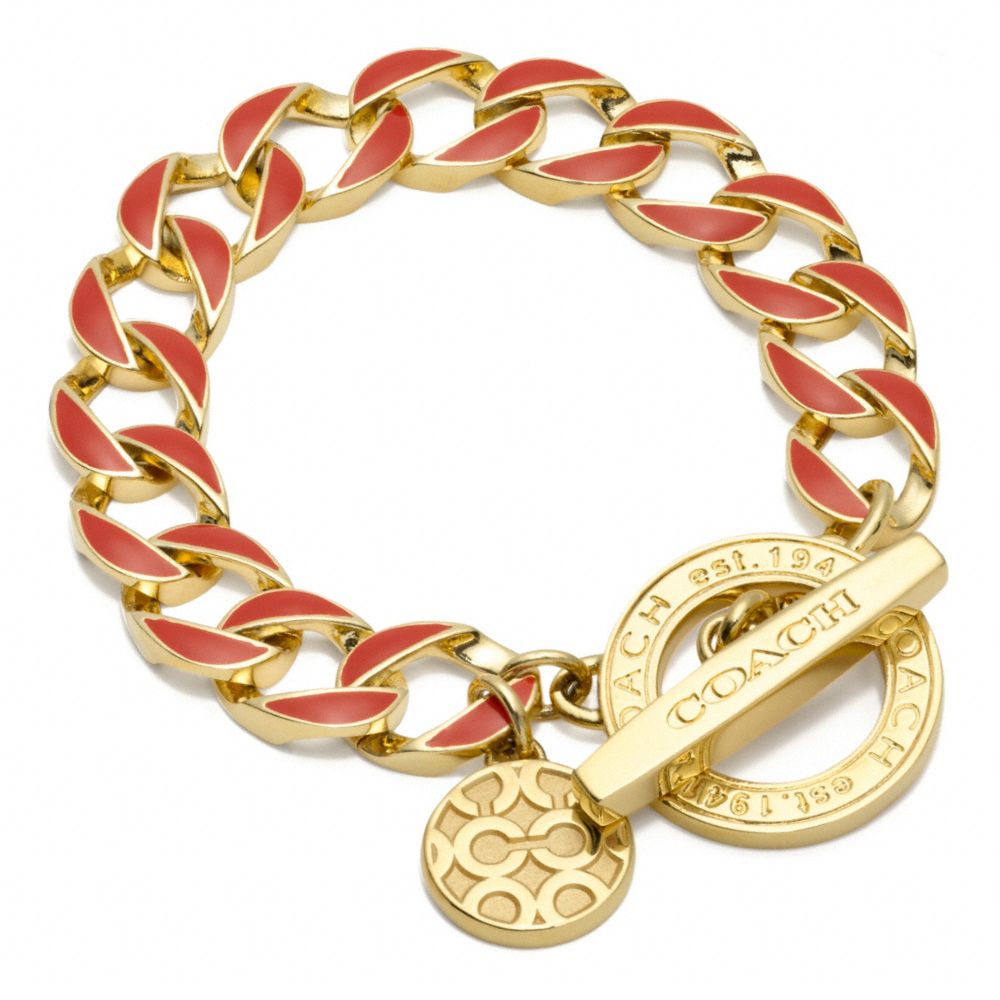 COACH f96252 TOGGLE CHAIN BRACELET GOLD/RED