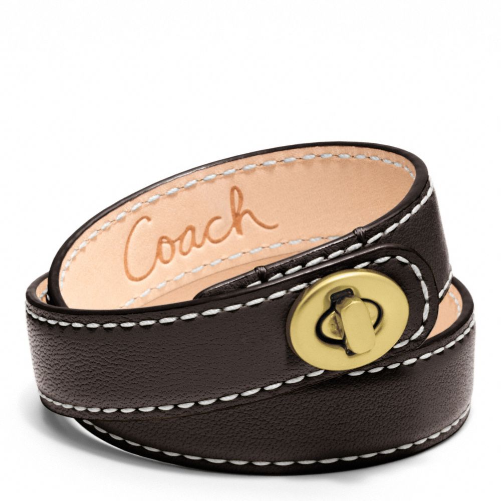 COACH LEATHER DOUBLE WRAP TURNLOCK BRACELET - BRASS/MAHOGANY - F96317