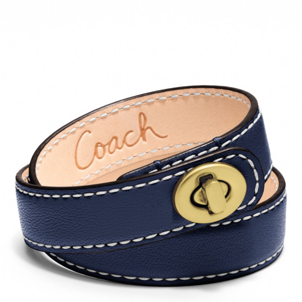 COACH F96317 Leather Double Wrap Turnlock Bracelet BRASS/NAVY