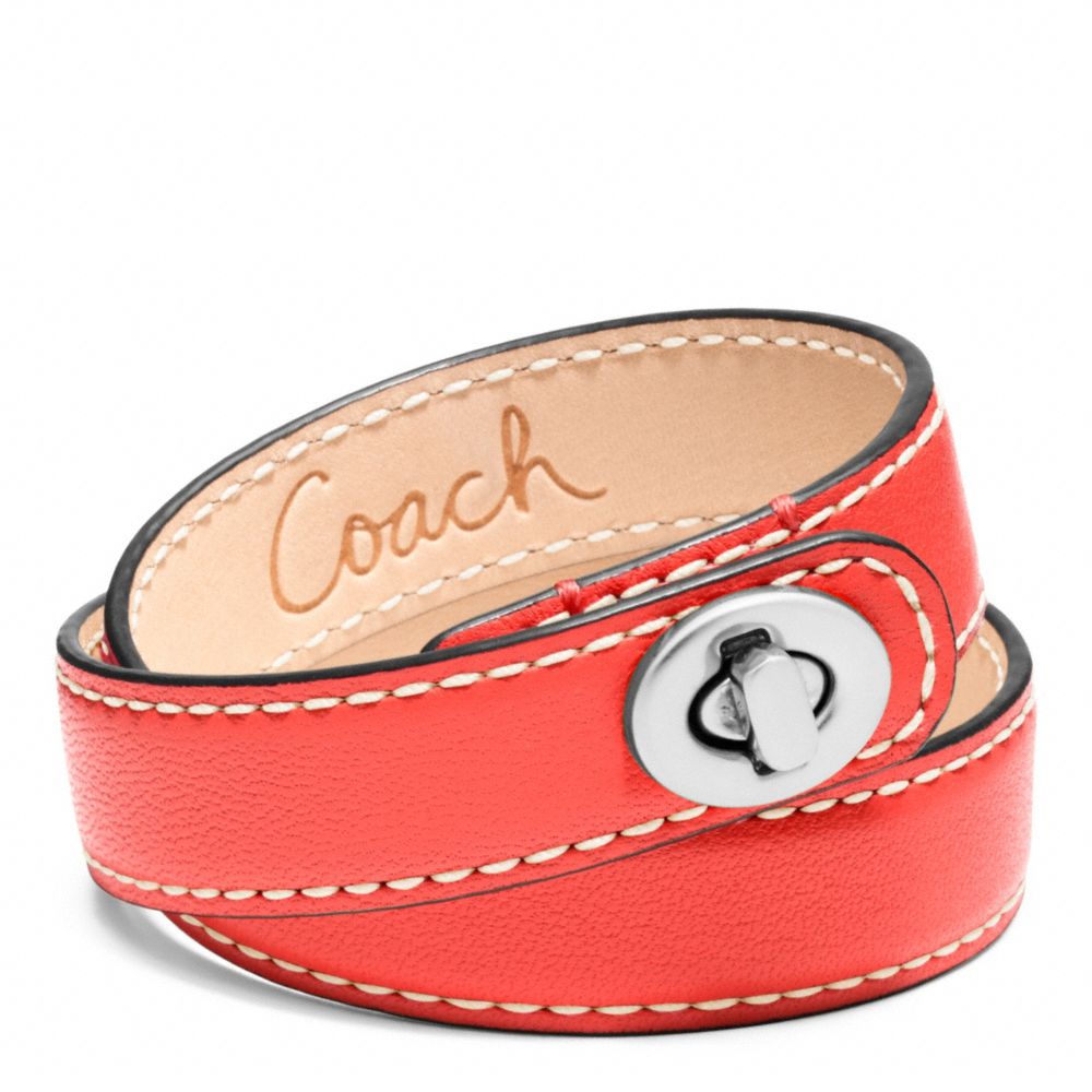 COACH LEATHER DOUBLE WRAP TURNLOCK BRACELET - SILVER/CARNELIGHT GOLDAN - f96317