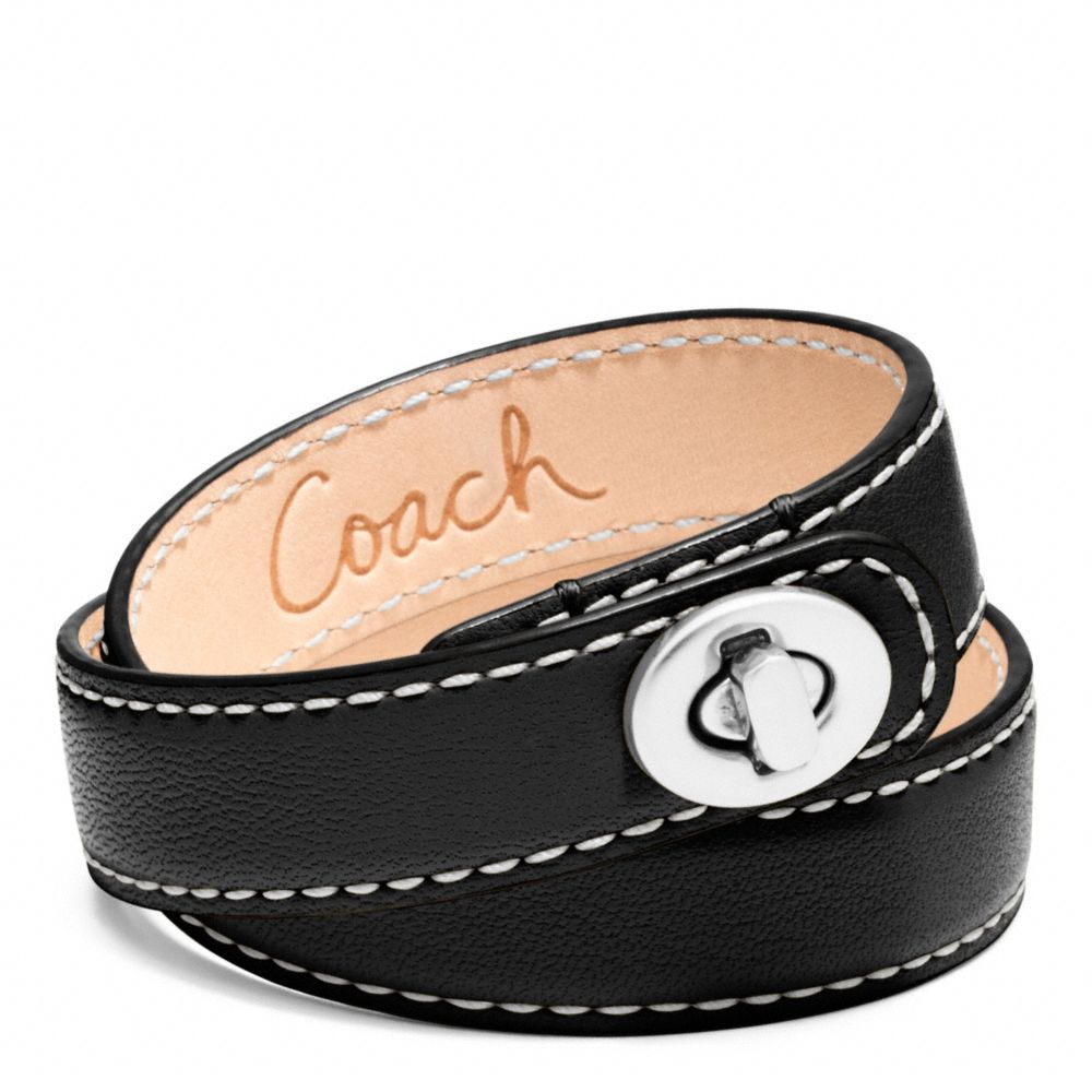 COACH F96317 Leather Double Wrap Turnlock Bracelet SILVER/BLACK
