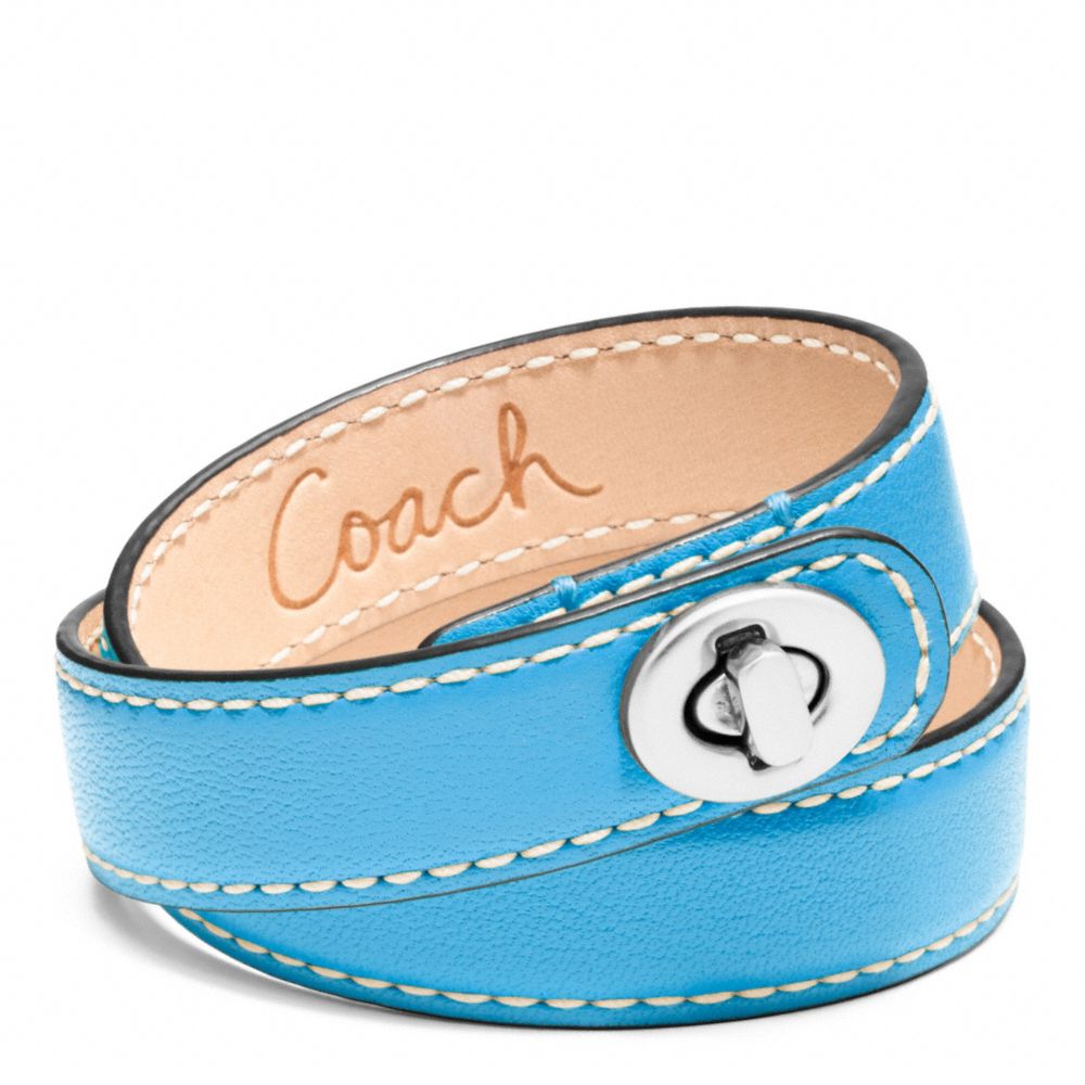 COACH F96317 Leather Double Wrap Turnlock Bracelet SILVER/BLUE