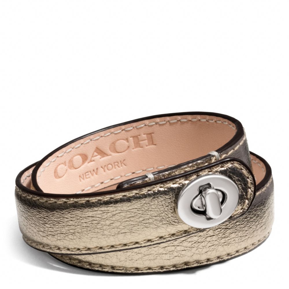 COACH F96317 Leather Double Wrap Turnlock Bracelet SILVER/BRONZE