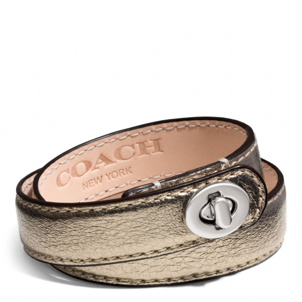 COACH f96317 LEATHER DOUBLE WRAP TURNLOCK BRACELET SILVER/BRONZE