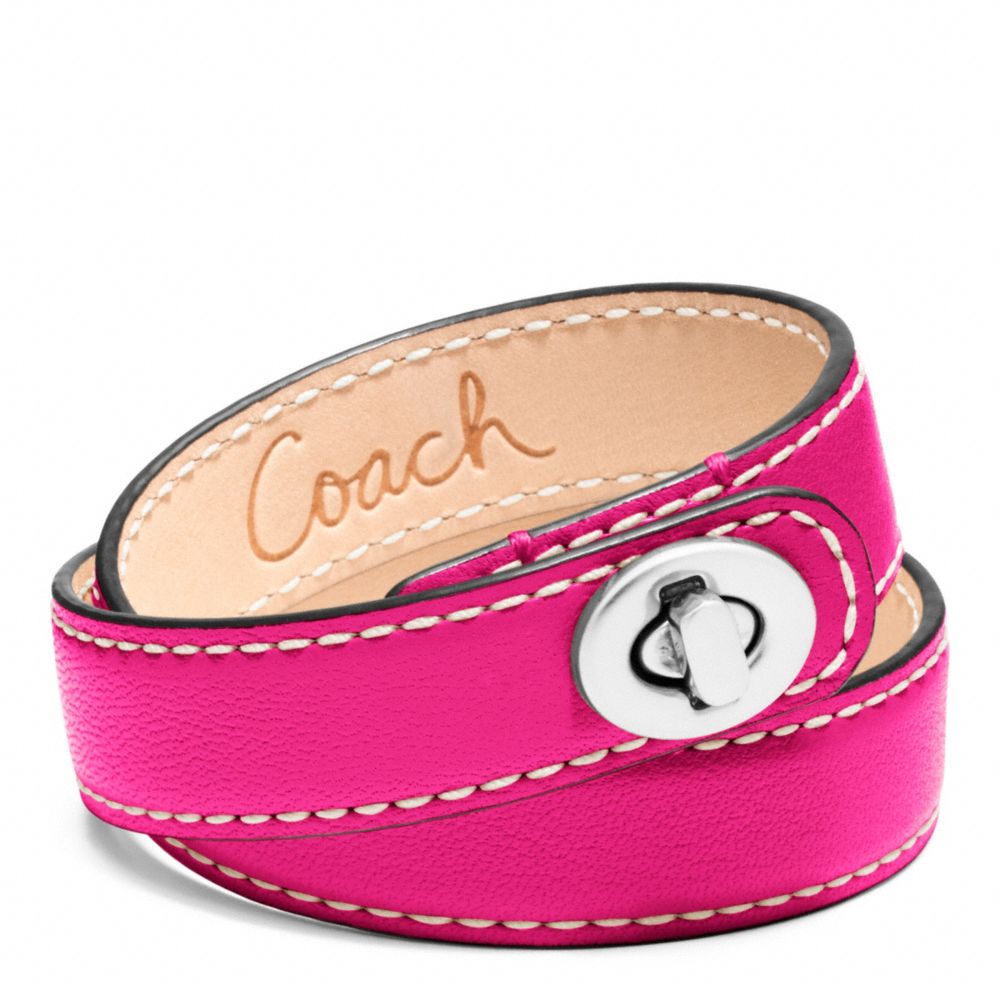 COACH F96317 LEATHER DOUBLE WRAP TURNLOCK BRACELET SILVER/FUCHSIA