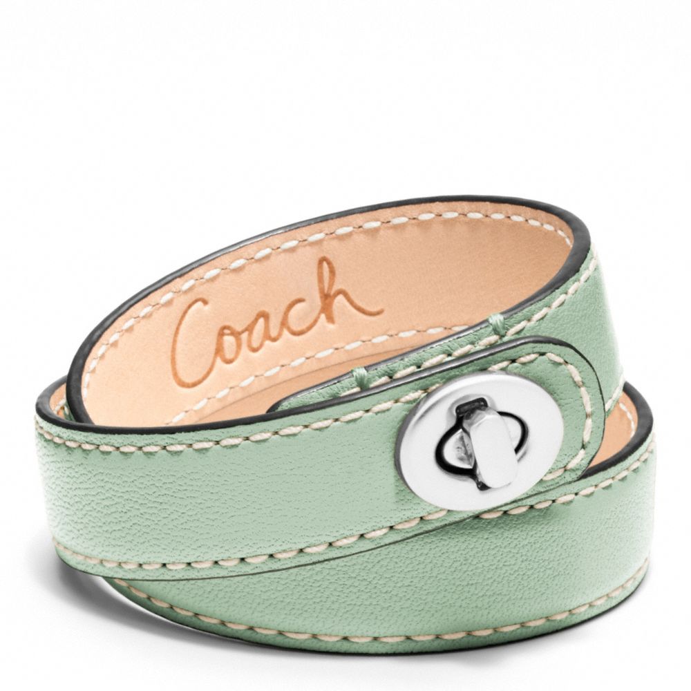 LEATHER DOUBLE WRAP TURNLOCK BRACELET - SILVER/MINT - COACH F96317