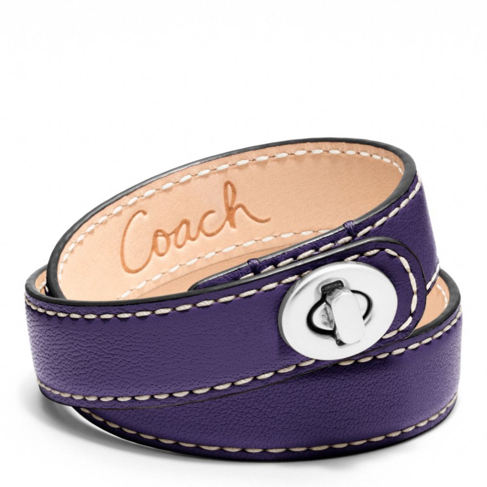 COACH f96317 LEATHER DOUBLE WRAP TURNLOCK BRACELET SILVER/MARINE