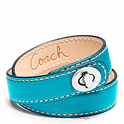 COACH F96317 Leather Double Wrap Turnlock Bracelet SILVER/TURQUOISE