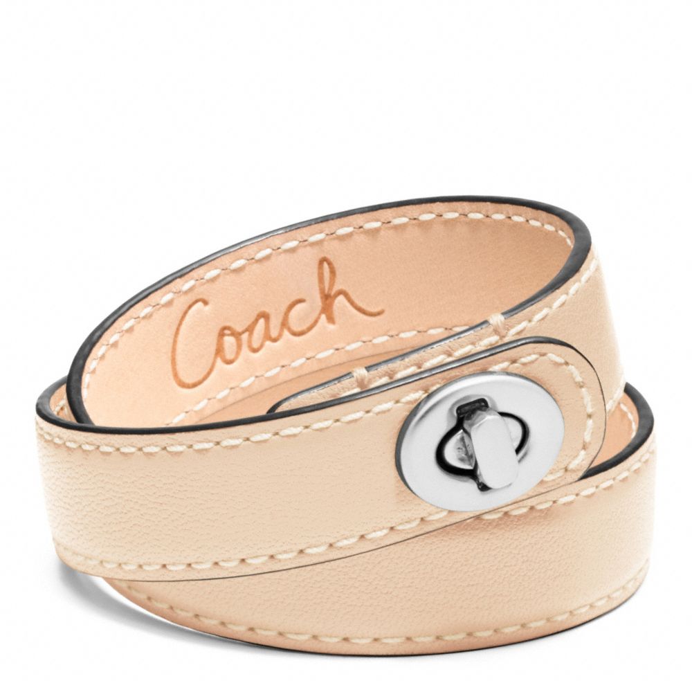 COACH F96317 Leather Double Wrap Turnlock Bracelet SILVER/VACHETTA