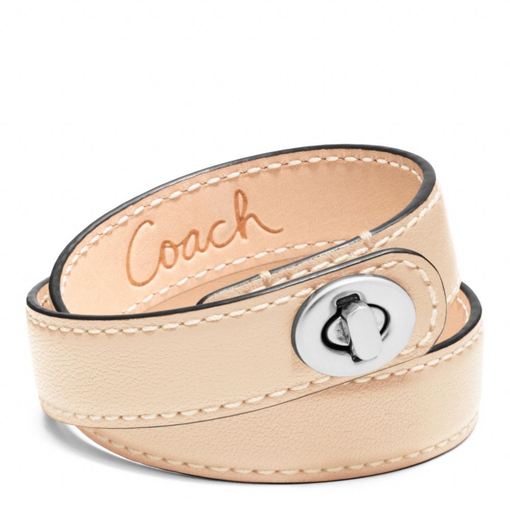 COACH f96317 LEATHER DOUBLE WRAP TURNLOCK BRACELET SILVER/VACHETTA