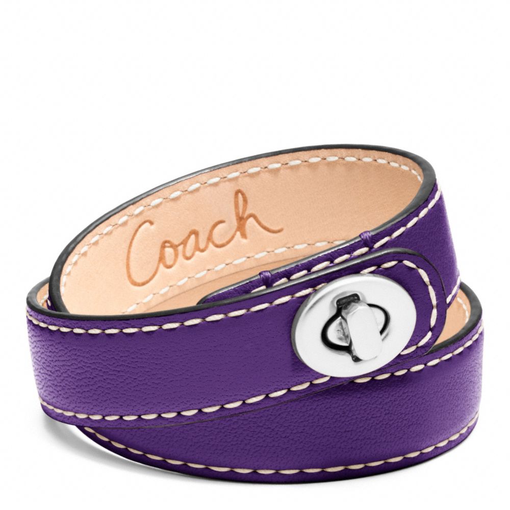 COACH f96317 LEATHER DOUBLE WRAP TURNLOCK BRACELET SILVER/VIOLET