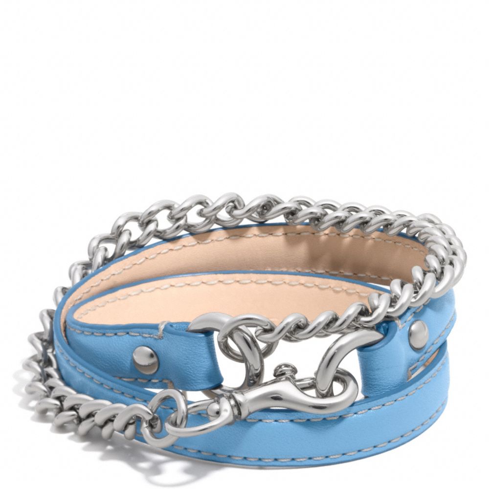 LEATHER AND CHAIN DOGLEASH BRACELET - SILVER/LIGHT BLUE - COACH F96318