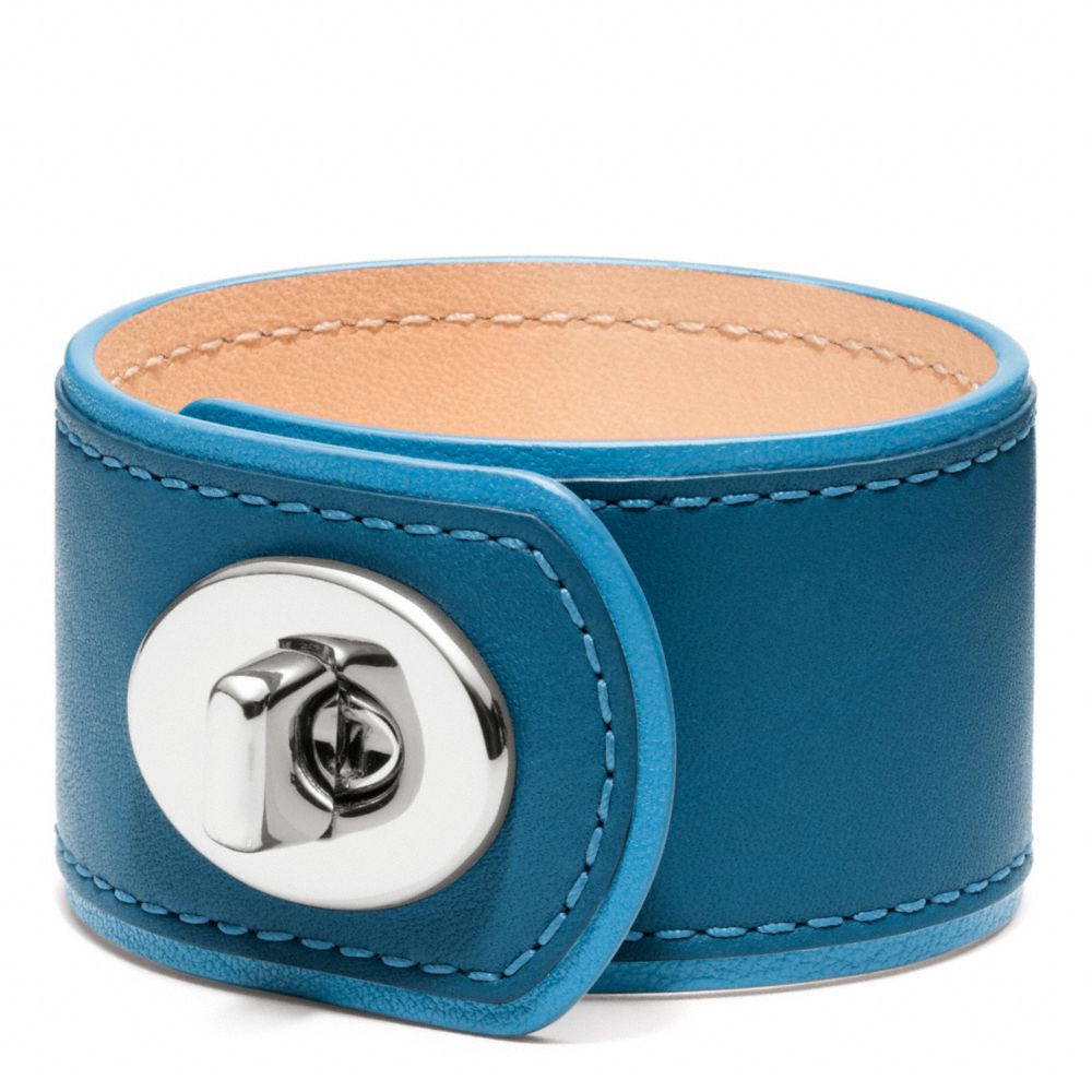 MEDIUM LEATHER TURNLOCK CUFF - f96319 - SILVER/NAVY