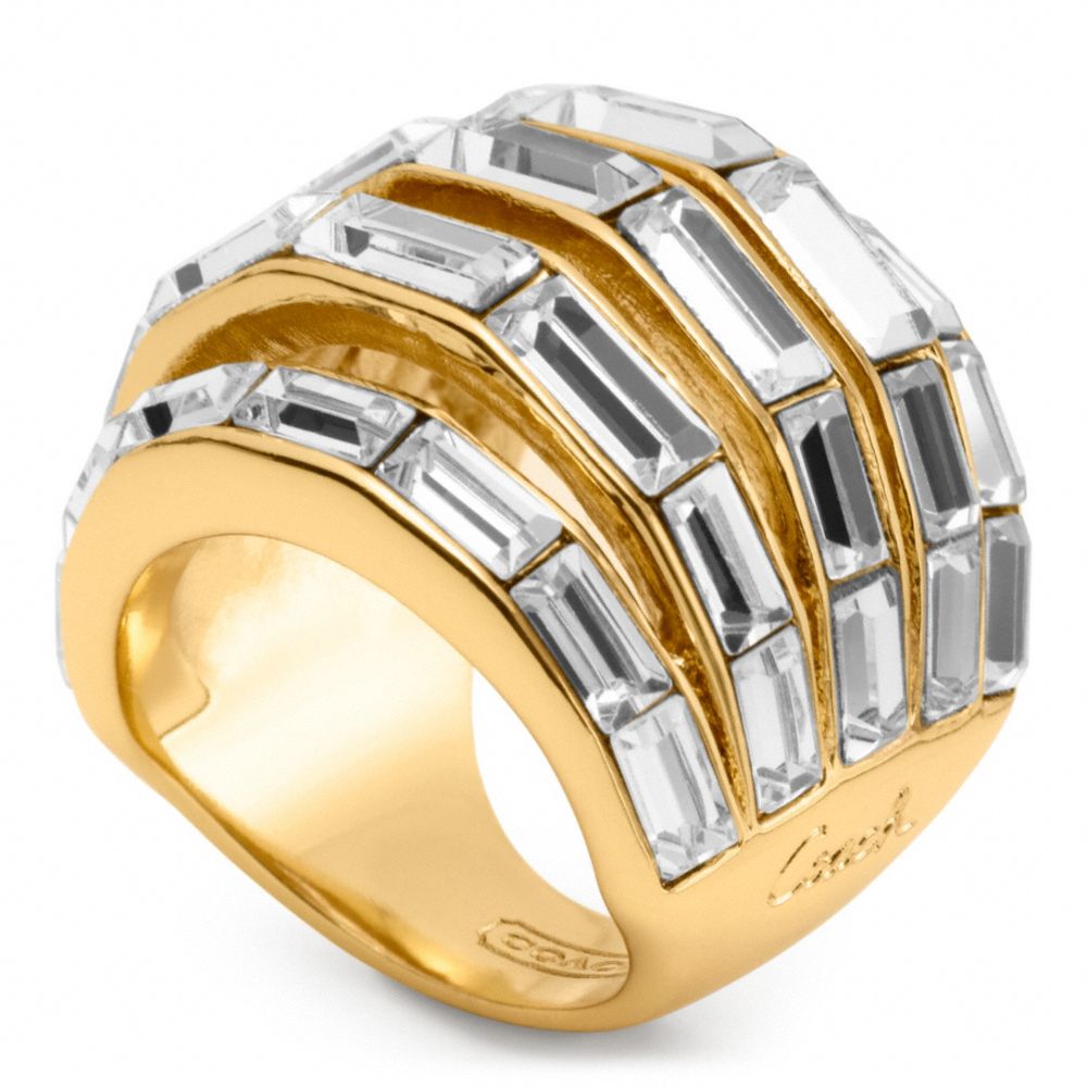 COACH F96389 BAGUETTE PIERCED DOMED RING GOLD/CLEAR