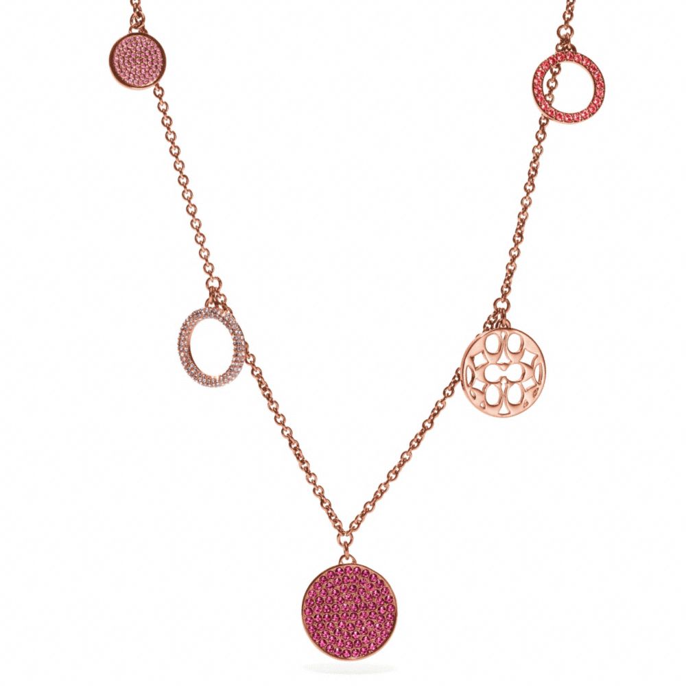 MULTI PAVE DISC STATION NECKLACE - f96414 - ROSEGOLD/MULTICOLOR