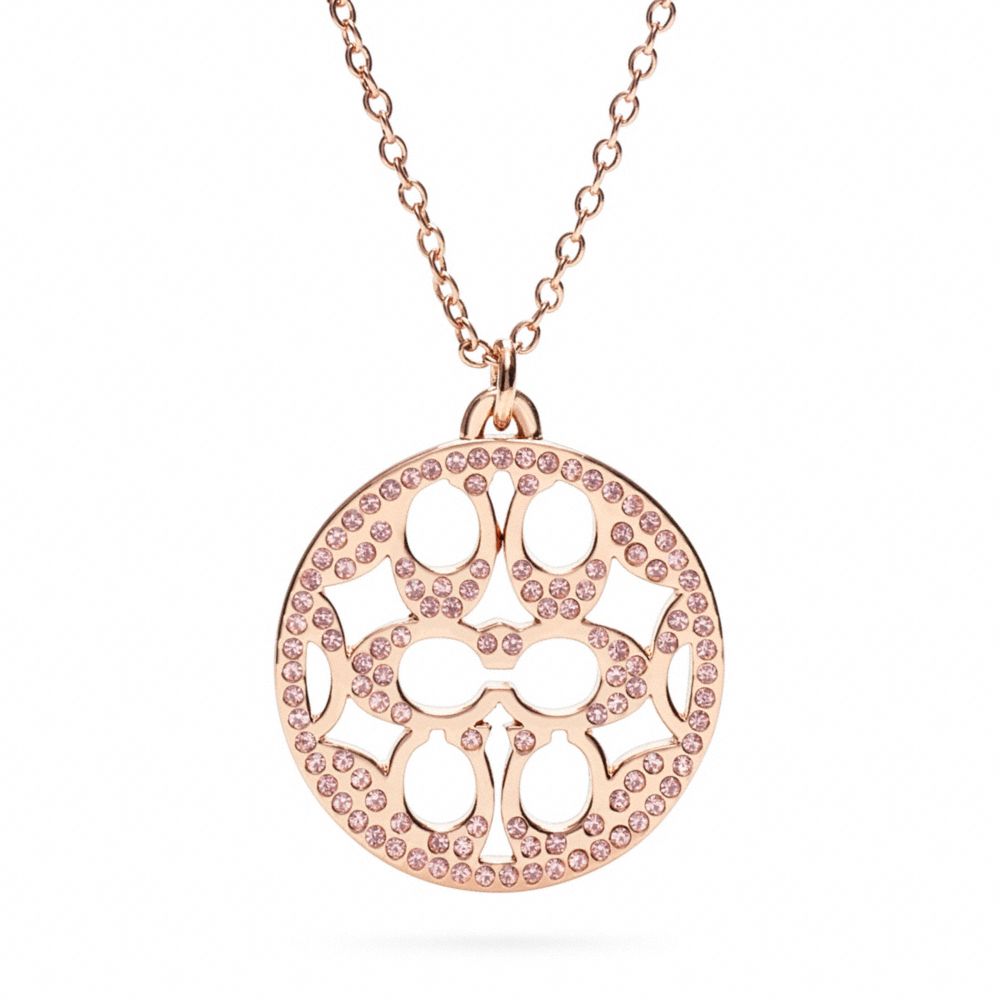 COACH PAVE SIGNATURE DISC NECKLACE - ROSEGOLD/PINK - f96417