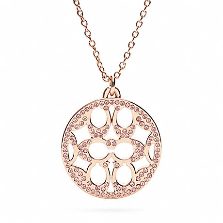 COACH F96417 PAVE SIGNATURE DISC NECKLACE ROSEGOLD/PINK