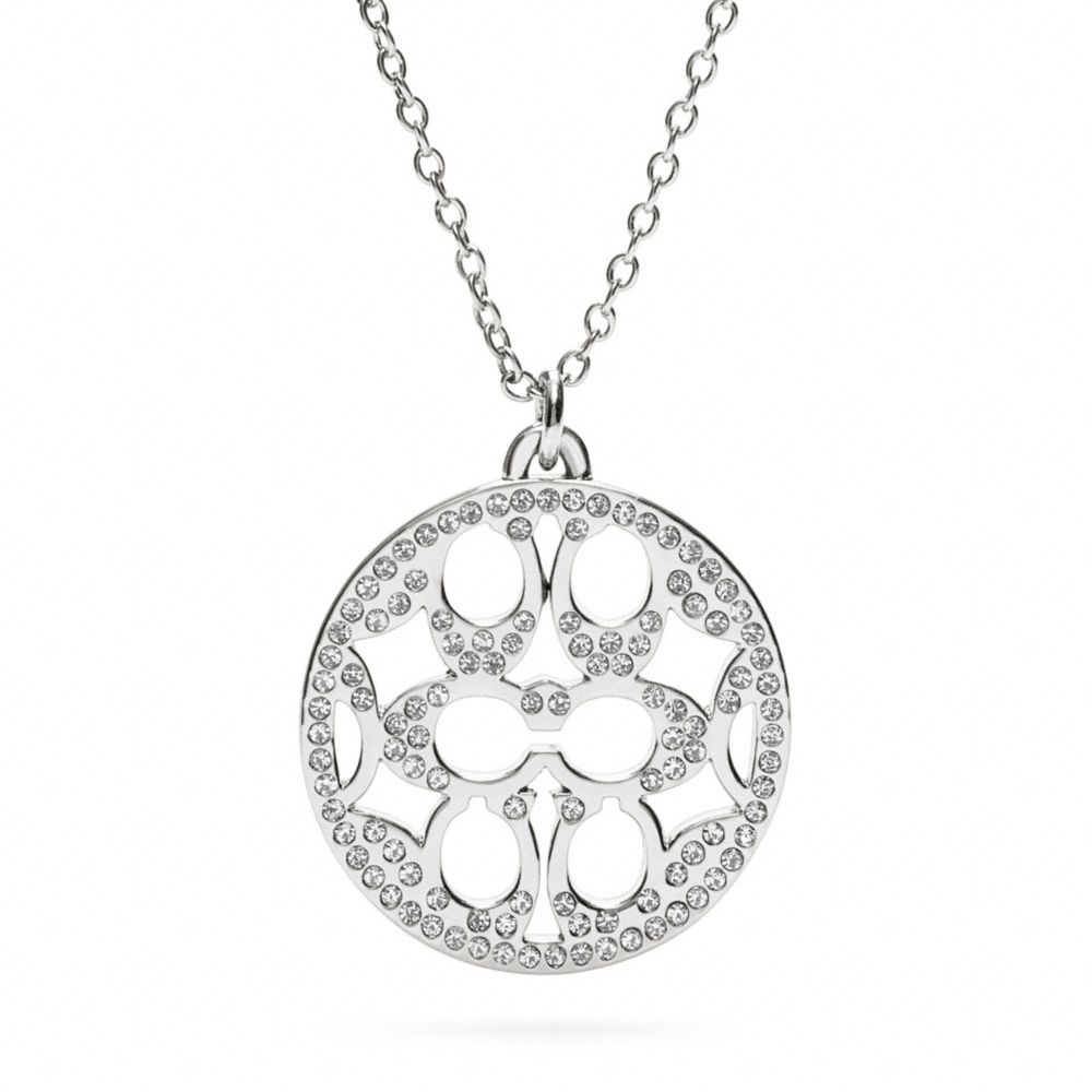 PAVE SIGNATURE DISC NECKLACE - SILVER/CLEAR - COACH F96417