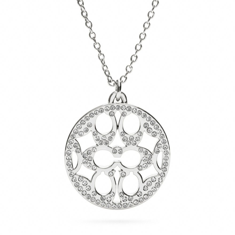 COACH F96417 - PAVE SIGNATURE DISC NECKLACE - SILVER/CLEAR | COACH JEWELRY