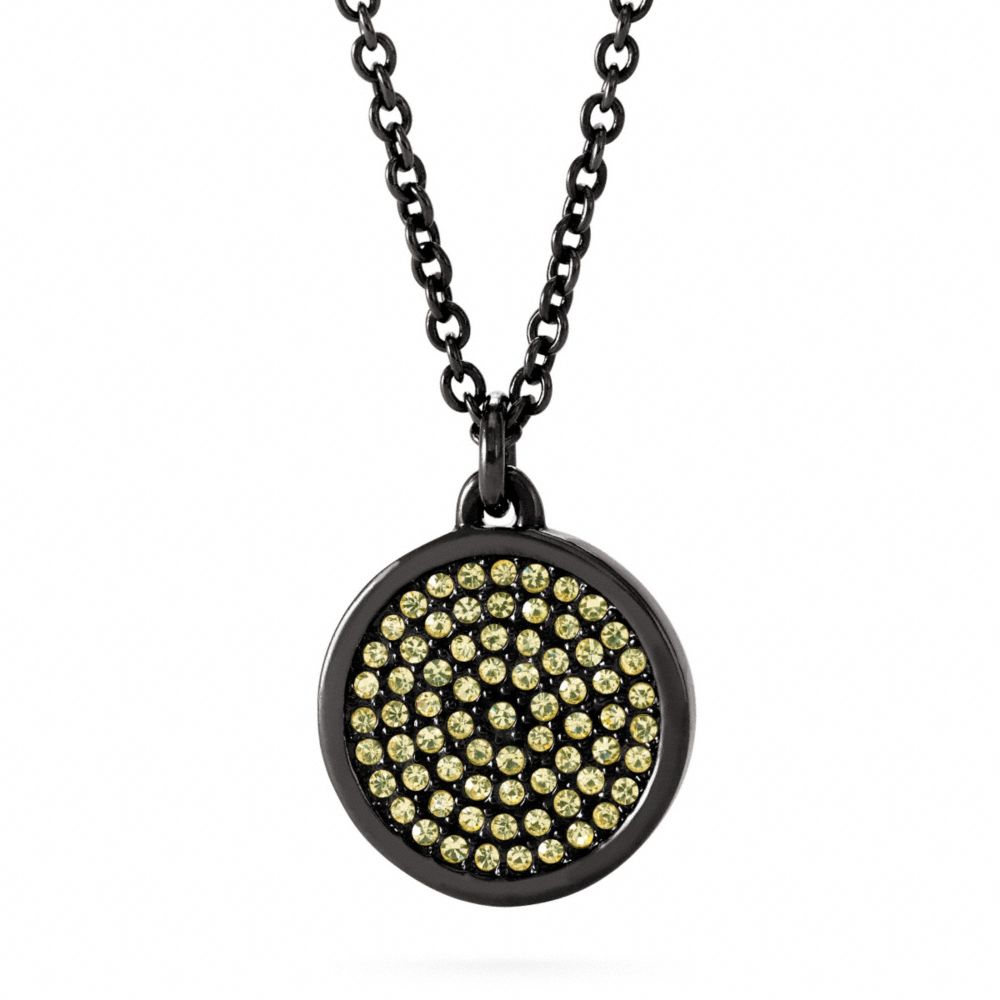 COACH f96421 SMALL PAVE DISC PENDANT NECKLACE BLACK/YELLOW