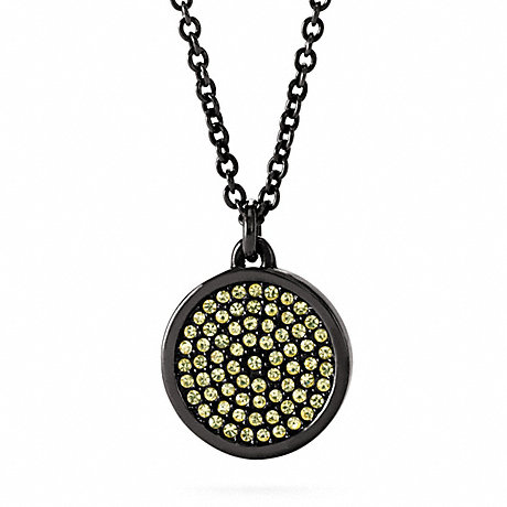 COACH F96421 SMALL PAVE DISC PENDANT NECKLACE BLACK/YELLOW