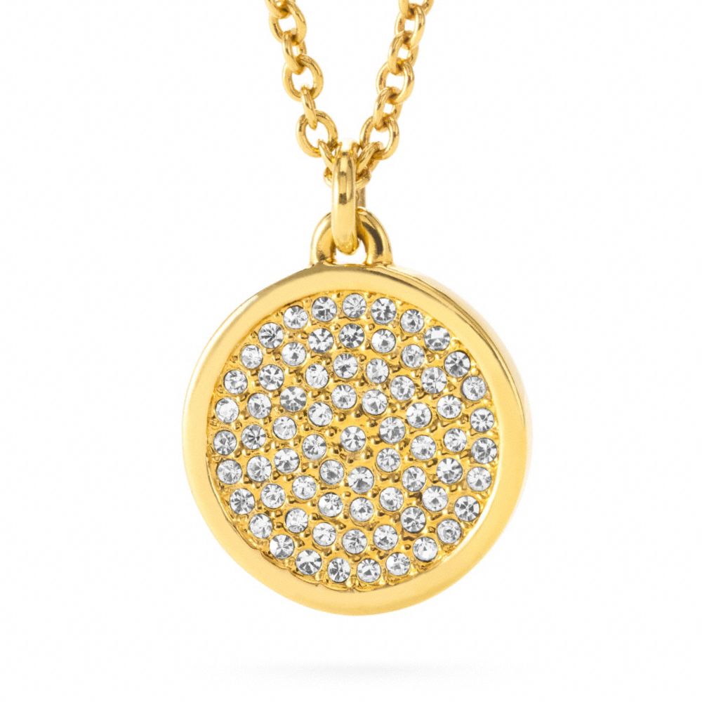 COACH f96421 SMALL PAVE DISC PENDANT NECKLACE GOLD/CLEAR