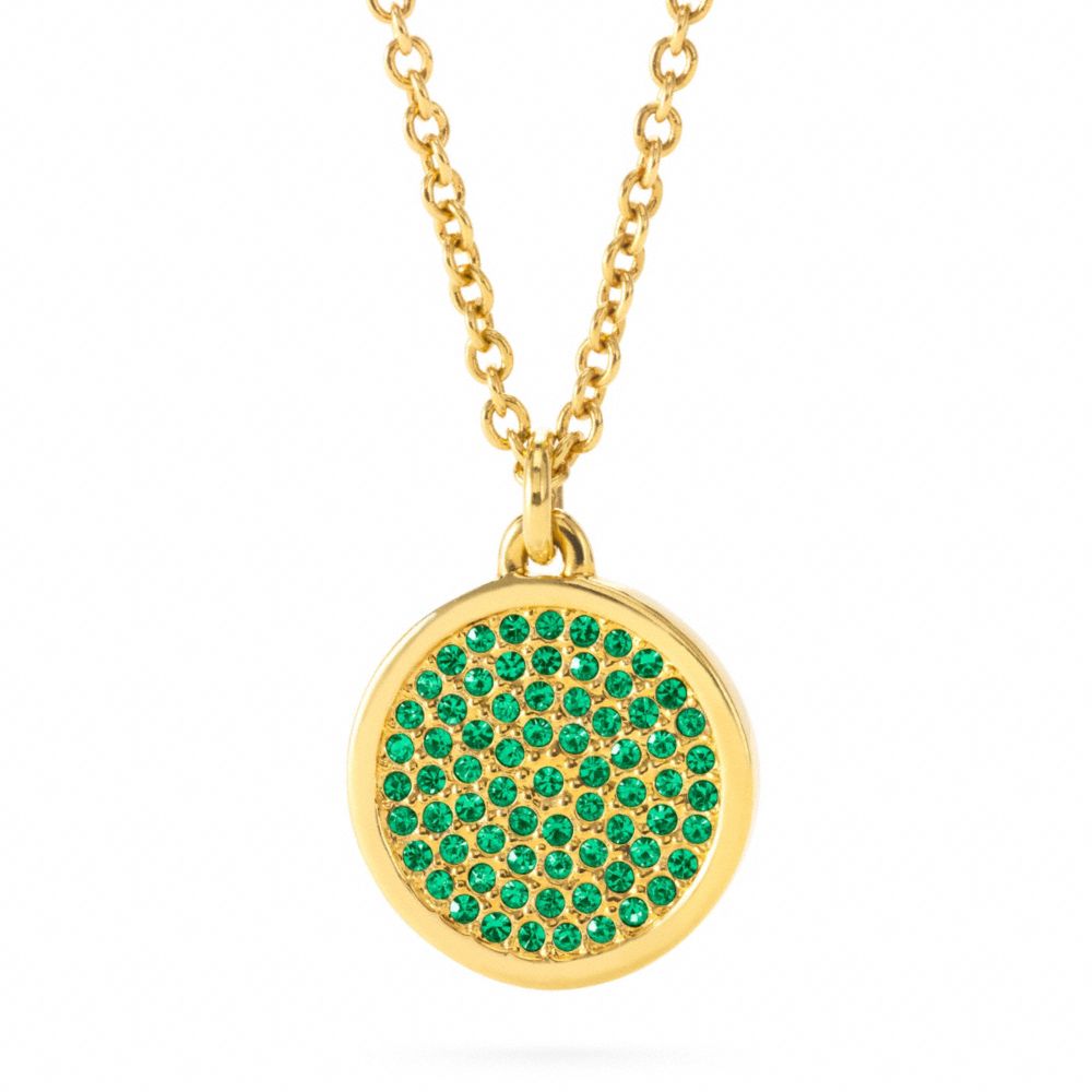 COACH F96421 Small Pave Disc Pendant Necklace GOLD/GREEN