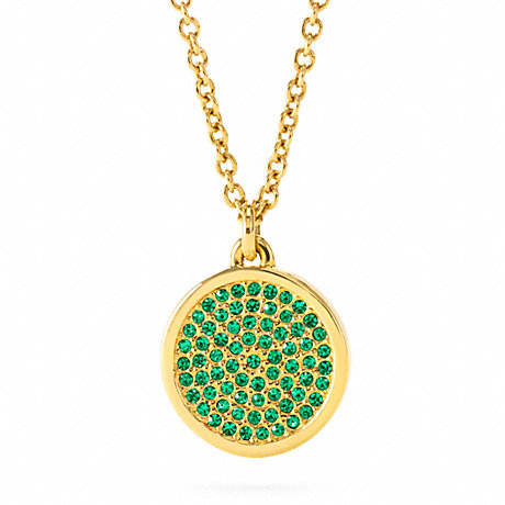 COACH F96421 SMALL PAVE DISC PENDANT NECKLACE GOLD/GREEN