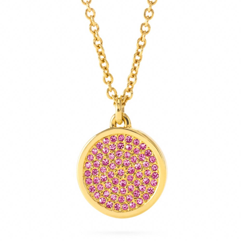 COACH f96421 SMALL PAVE DISC PENDANT NECKLACE GOLD/MAGENTA