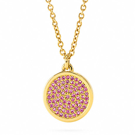 COACH F96421 SMALL PAVE DISC PENDANT NECKLACE GOLD/MAGENTA