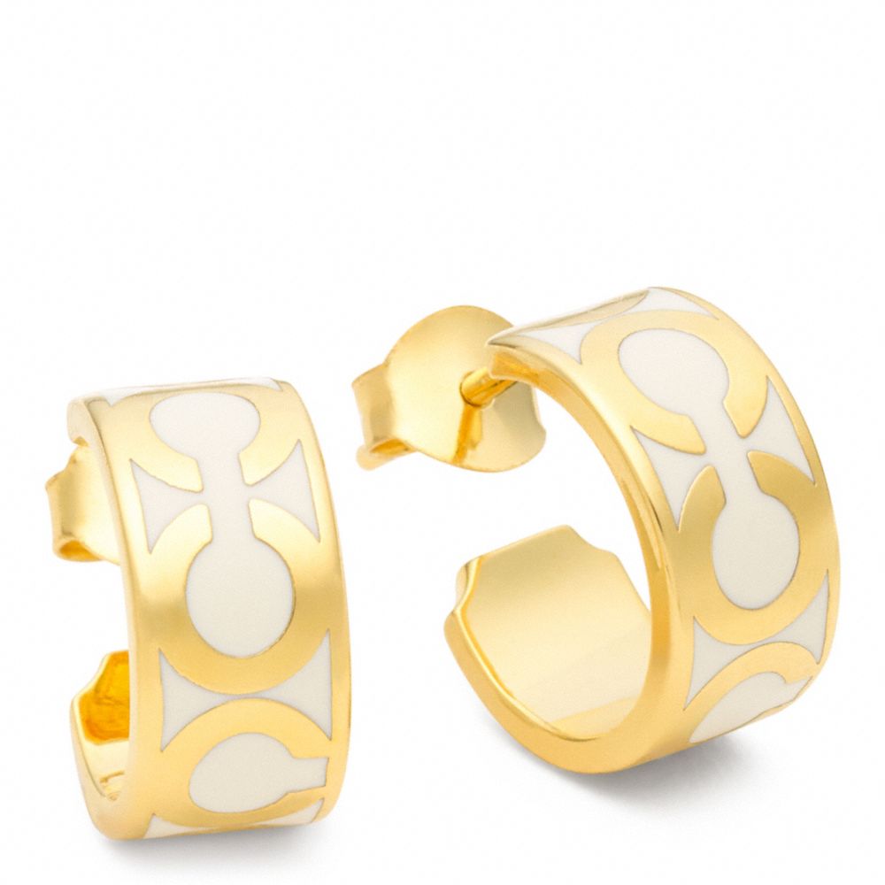 SMALL OP ART HOOP EARRINGS - f96428 - GOLD/WHITE