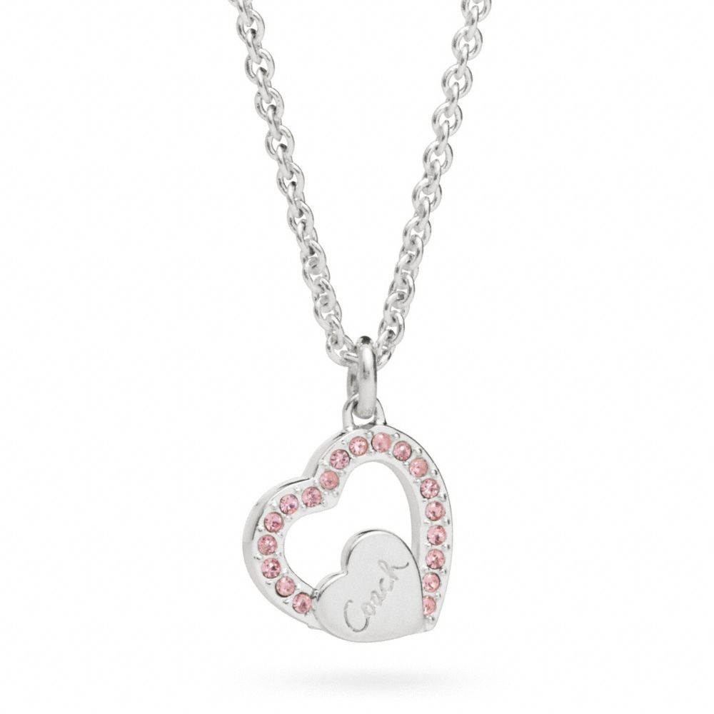 COACH F96447 Sterling Pave Coach Script Heart Necklace 