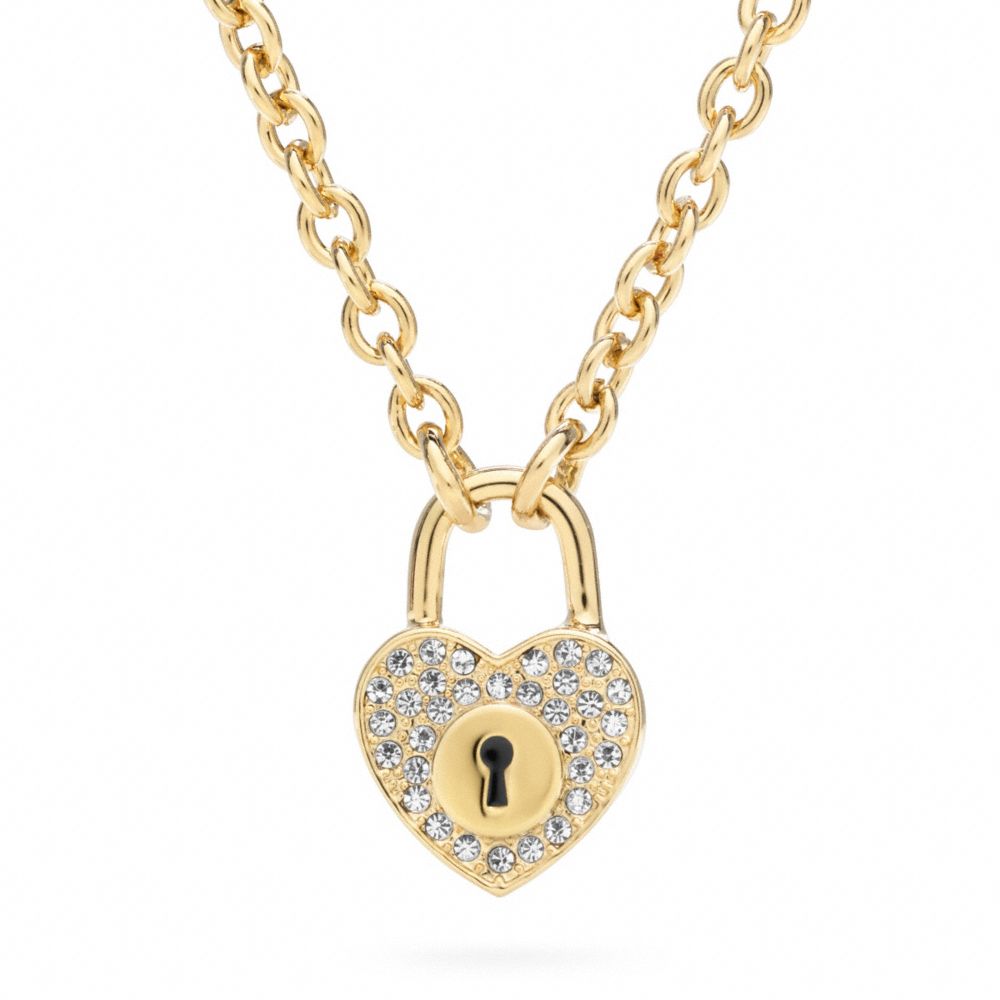 PAVE LOCK HEART NECKLACE - f96507 - F96507GDGD
