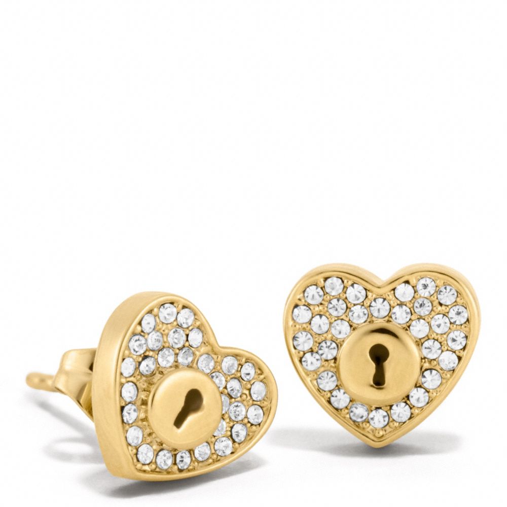 COACH PAVE LOCK HEART STUD EARRINGS -  - f96527