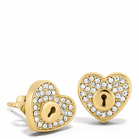 COACH F96527 PAVE LOCK HEART STUD EARRINGS ONE-COLOR